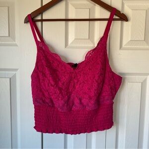 Torrid Lace Smocked Crop Top 2XL Hot Pink Barbiecore Y2K Festival